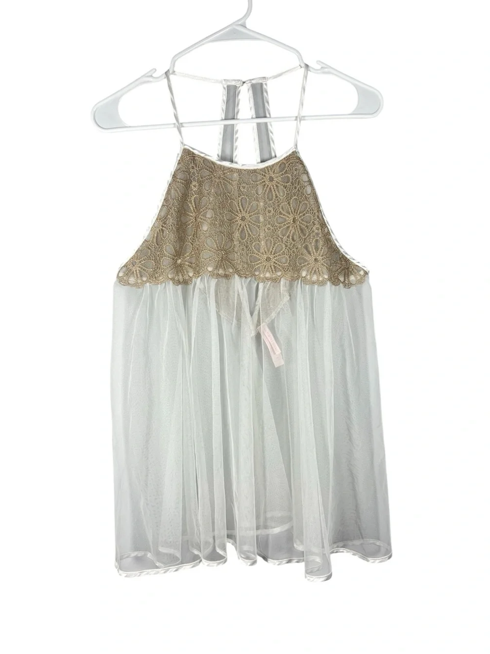 Victoria’s Secret Mesh Floral Crochet Top Chemise Lingerie Small